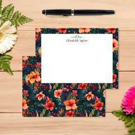 Tropische Hibiscus, geel Sinaasappel Groene Bloeme Notitiekaartje