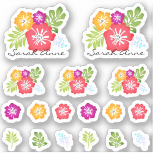 Tropische Hibiscus geïllustreerde bloemen Sticker