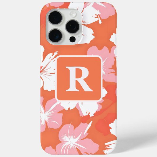 Tropische hibiscus gepersonaliseerd monogram Case-Mate iPhone case (Achterkant)