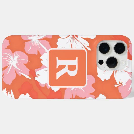 Tropische hibiscus gepersonaliseerd monogram Case-Mate iPhone case (Achterkant (horizontaal))