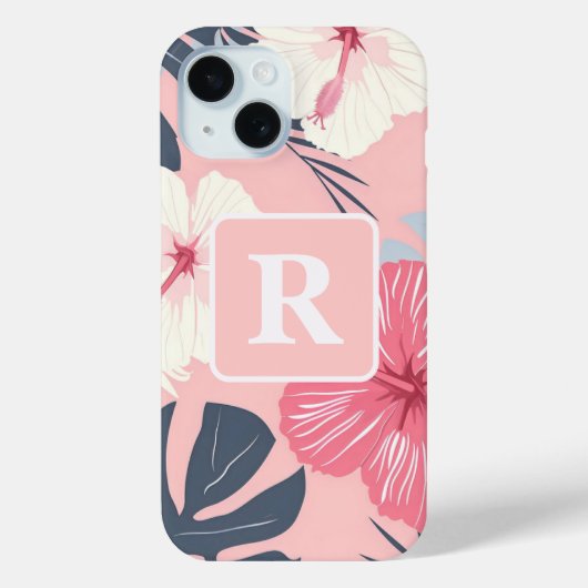 Tropische hibiscus gepersonaliseerd monogram Case-Mate iPhone case (Achterkant)