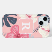 Tropische hibiscus gepersonaliseerd monogram Case-Mate iPhone case (Achterkant (horizontaal))