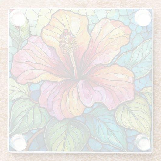 Tropische Hibiscus Glas in lood kunst Glazen Onderzetter (Achterkant)