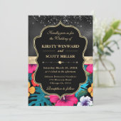 Tropische Hibiscus Glitter Bruiloft Kaart (Staand voorkant)