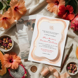 Tropische Hibiscus Golvende Rand Levendig Huwelijk Folie Uitnodiging