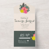Tropische Hibiscus Hand getrokken zomer bruiloft All In One Uitnodiging (Binnen)