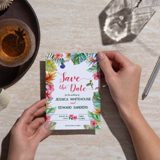 Tropische Hibiscus Hawaiiaanse bruiloft Bewaar de Save The Date