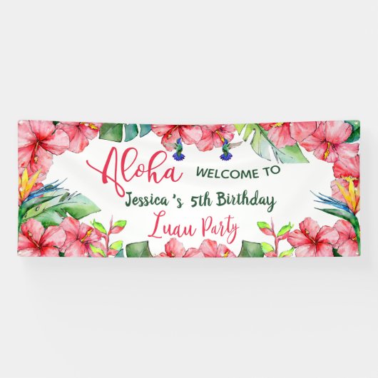 Tropische Hibiscus Hawaiian Aloha Verjaardagsfeest Spandoek (Horizontaal)