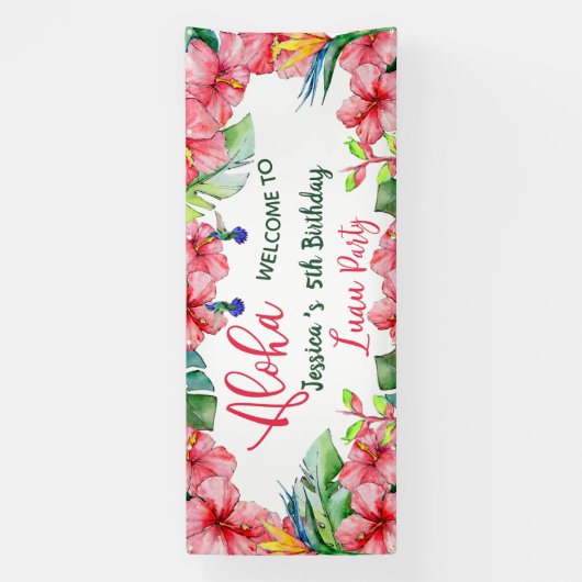 Tropische Hibiscus Hawaiian Aloha Verjaardagsfeest Spandoek (Verticaal)