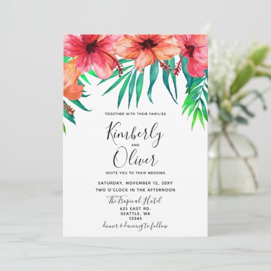 Tropische hibiscus Hawaiian Beach bruiloft Kaart (Staand voorkant)
