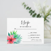 Tropische hibiscus Hawaiian Beach bruiloft RSVP Kaartje (Staand voorkant)
