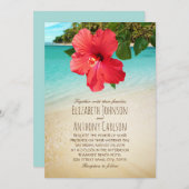 Tropische Hibiscus Hawaiian Beach thema bruiloft Kaart (Voorkant / Achterkant)