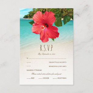 Tropische Hibiscus Hawaiian Beach thema bruiloft RSVP Kaartje