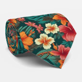 Tropische hibiscus Hawaiian Floral Tweezijdig Stro Stropdas (Opgerold)