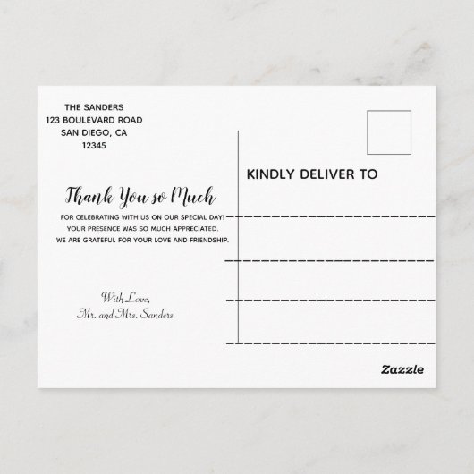 Tropische hibiscus Hawaiian foto bruiloft Dank je Briefkaart (Achterkant)