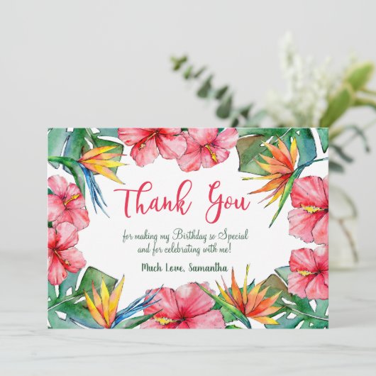 Tropische Hibiscus Hawaiian Verjaardag bedankje Bedankkaart (Staand voorkant)