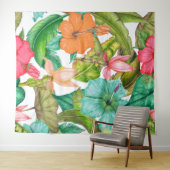 Tropische Hibiscus Hawaiian Waterverf Floral Tapes Wandkleed (In Situ (horizontaal))