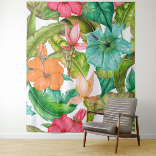 Tropische Hibiscus Hawaiian Waterverf Floral Tapes Wandkleed