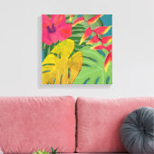 Tropische Hibiscus Heliconia & Leaves Canvas Afdruk (Insitu (Woonkamer))