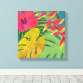 Tropische Hibiscus Heliconia & Leaves Canvas Afdruk (Insitu (Houten vloer))