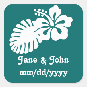 Tropische hibiscus in Blauwgroen ticker Vierkante Sticker
