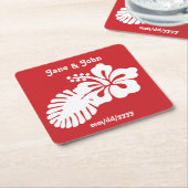 Tropische hibiscus in Cherry Paper Onderzetter (Schuin)