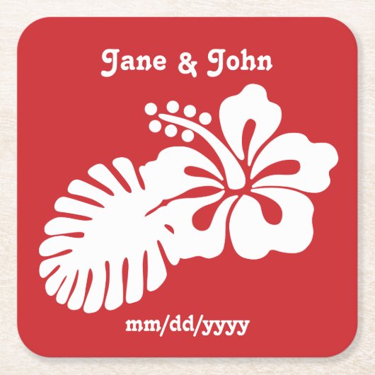 Tropische hibiscus in Cherry Paper Onderzetter (Voorkant)