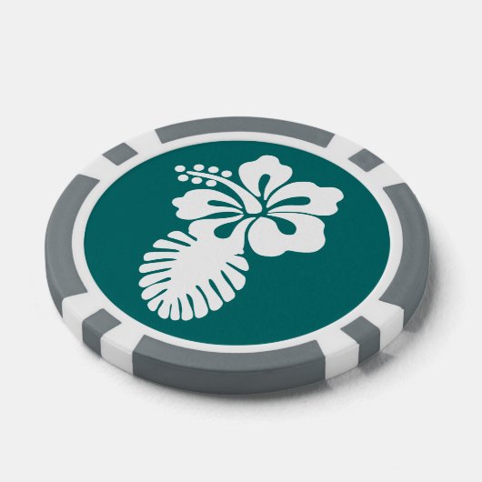 Tropische Hibiscus in het Blauwgroen Poker Chips (Enkel)