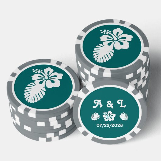 Tropische Hibiscus in het Blauwgroen Poker Chips (Opstapeling)