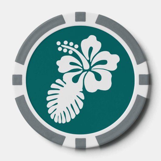 Tropische Hibiscus in het Blauwgroen Poker Chips (Voorkant)