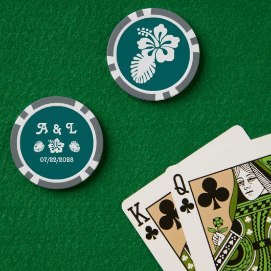 Tropische Hibiscus in het Blauwgroen Poker Chips (Pokertafel (Dubbel))