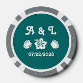 Tropische Hibiscus in het Blauwgroen Poker Chips (Achterkant)