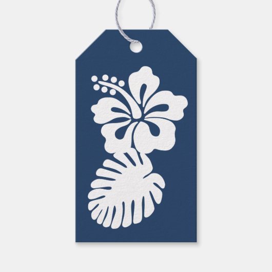 Tropische Hibiscus in Navy Gift Label Cadeaulabel (Voorkant)