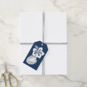 Tropische Hibiscus in Navy Gift Label Cadeaulabel (Met Touw)