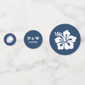 Tropische Hibiscus in Navy Table Confetti (Achterkanten)
