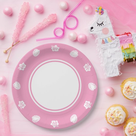 Tropische Hibiscus in Petaal Roze Papier Bord (Feest)