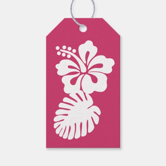 Tropische Hibiscus in Raspberry Gift Label Cadeaulabel (Voorkant)
