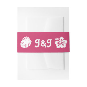 Tropische Hibiscus in Raspberry Invite Belly Band Uitnodigingen Wikkel