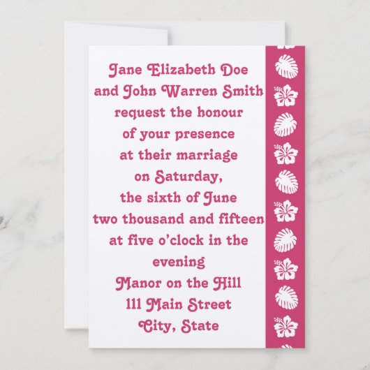 Tropische Hibiscus in Raspberry Wedding Invitation Kaart (Voorkant)