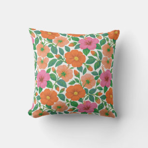 Tropische Hibiscus in Roze, Perzik en Oranje Buitenkussen