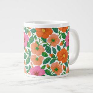 Tropische Hibiscus in Roze, Perzik en Oranje Grote Koffiekop