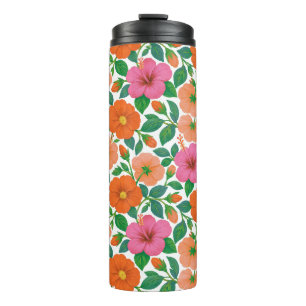 Tropische Hibiscus in Roze, Perzik en Oranje Thermosbeker