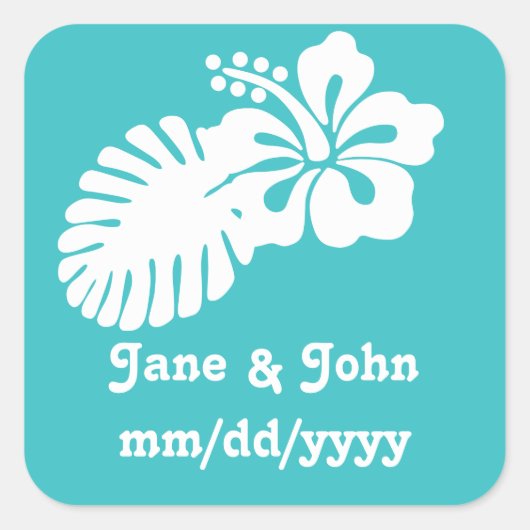 Tropische hibiscus in Turquoise Sticker (Voorkant)