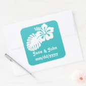 Tropische hibiscus in Turquoise Sticker (Envelop)