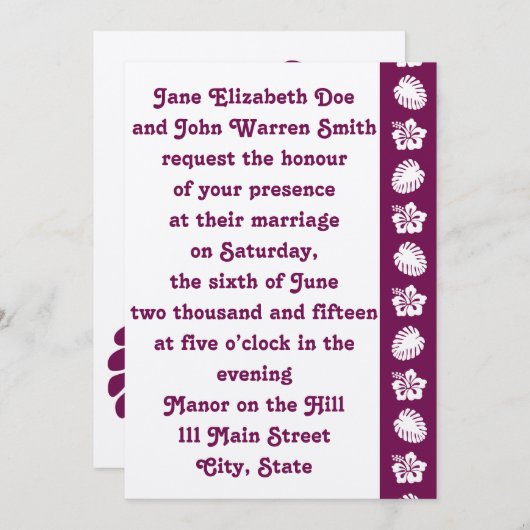 Tropische Hibiscus in wijn bruiloft uitnodiging (Voorkant / Achterkant)