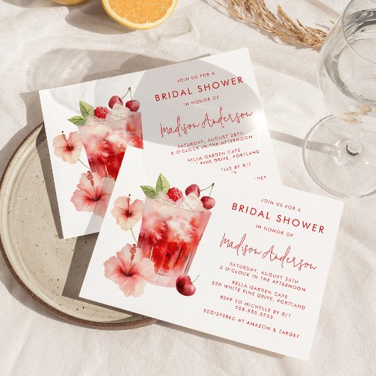 Tropische Hibiscus Kers Cocktail Bruidsdiner Kaart