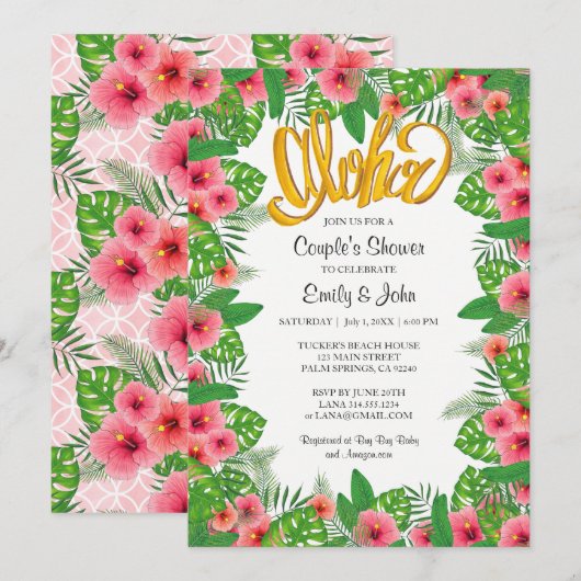 Tropische Hibiscus Luau Douche Uitnodiging (Voorkant / Achterkant)