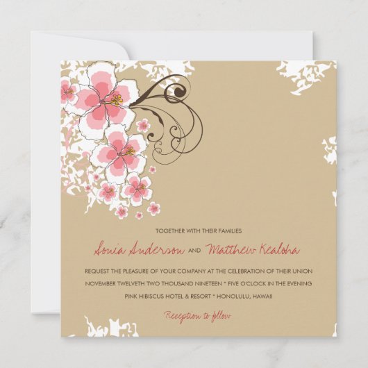 Tropische Hibiscus Luau Roze Strand Bruiloft Uitno Kaart (Voorkant)