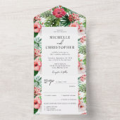Tropische hibiscus Modern Wedding All In One Uitnodiging (Binnen)