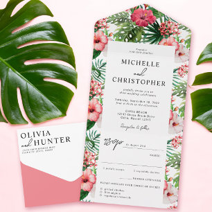 Tropische hibiscus Modern Wedding All In One Uitnodiging